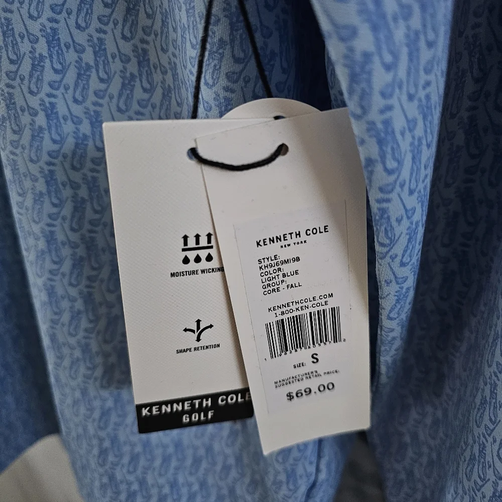 Kenneth Cole Golf 1/4 Zip Pullover Stretch Wicking Light Blue Golf Clubs‎ Print